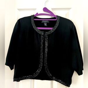 Context-Lord & Taylor Sequins-Open Front-Bolero-Shrug Black Cardigan.